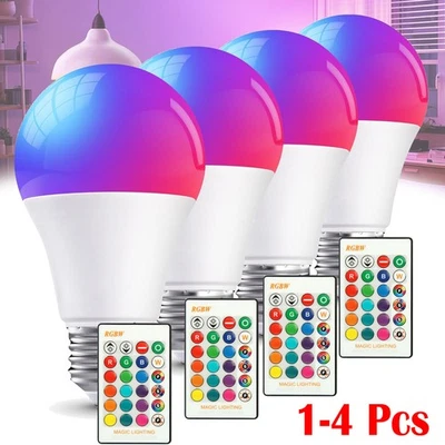 1-4 x RGBW LED Light Bulb 16 Color Changing Dimmable E27 Lamp W/ Remote Control - Image 1 of 4