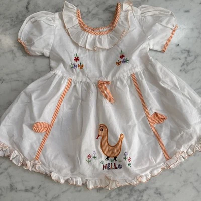 Roxy Girls Dress 18 Months Duck Hello Embroidered Flowers Party Easter - Image 1 of 4