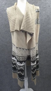 G.H. Bass Knit Vest Womens Medium Long Line Wide Collar Beige Aztec Print - Picture 1 of 12