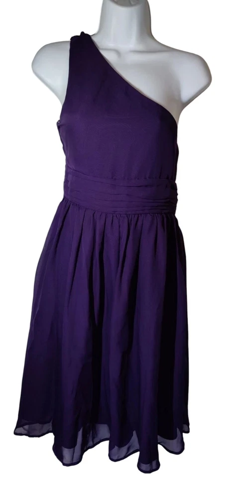 Tevolio Purple One-Shoulder Knee Length Chiffon Dress 10 - Image 1 of 4