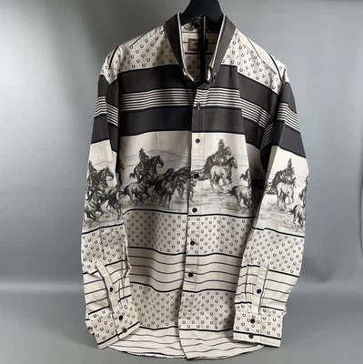 VTG Roper Western Shirt Mens 2XL Cowboy Horse Border Rodeo AOP 80s 90s - Image 1 of 4