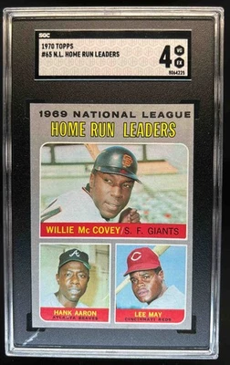 1970 Topps 1969 NL HR Leaders (Willie McCovey Hank Aaron Lee May) #65 SGC 4 Foto 1 de 2