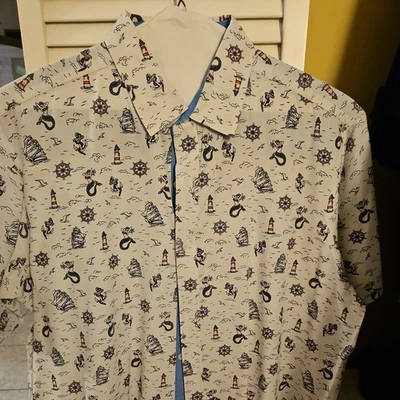 Camisa Saara Club branca algodão mistura poli estampa náutica botão para baixo G - Imagem 1 de 4