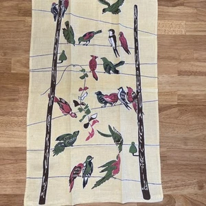 Vintage Retro MCM Tea Bar Dish Towel Linen Birds Telephone Wire Yellow - Picture 1 of 8