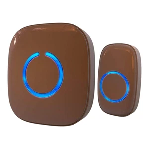 Wireless Doorbell 1 Button Ringer Chime Receiver 1000Ft Cordless Range Brown - Picture 1 of 8