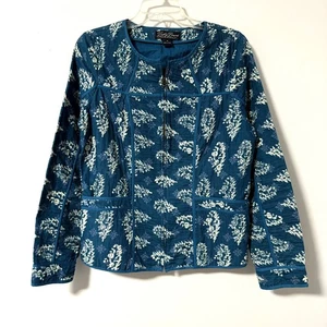 Lucky Brand Steppjacke türkis blau geblümt 100% Baumwolle Reißverschluss Damen Gr. M - Bild 1 von 8