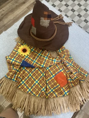 Spirit Halloween Girls Scarecrow M/L Costume Pancho Straw Patchwork With Hat - Image 1 of 4