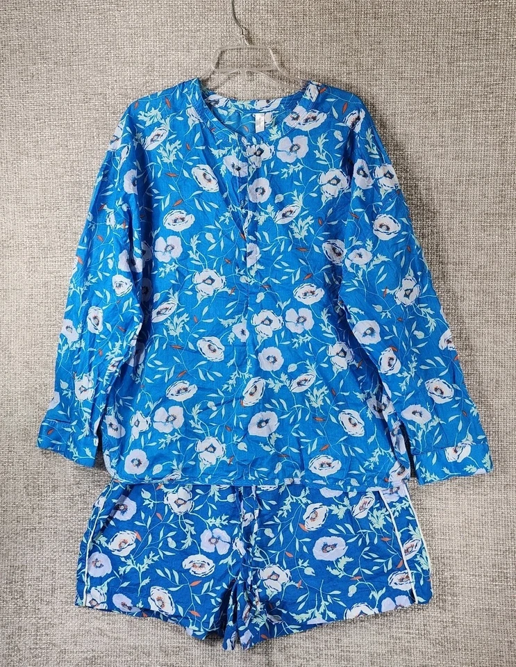 Conjunto de pijama corto Gap Body 100 % algodón para mujer XL azul floral botón usado en excelente estado Foto 1 de 4