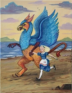 ACEO RYTA Alice In Wonderland Art print of painting Gryphon Beach Illustration - Picture 1 of 1