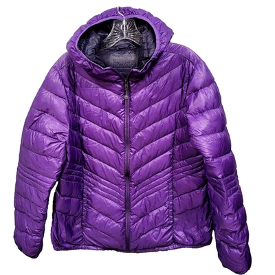 Chaqueta acolchada premium ligera empaquetable Xersion con capucha púrpura para mujer L Foto 1 de 4
