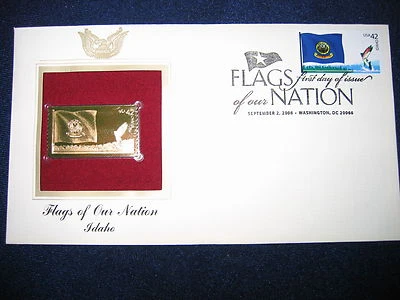 2008 Flags of our Nation Idaho Replica FDC 22kt Gold Golden Cover Stamp - Image 1 of 3