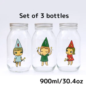 Yoshitomo Nara storage jar Cute girl Set of 3 (Blue Green Red) 900ml/30.4oz - Picture 1 of 4
