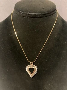 10K YELLOW GOLD OPEN HEART GENUINE DIAMONDS PENDANT WITH 14K YELLOW GOLD CHAIN - Picture 1 of 12