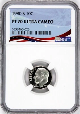 1980 S 10C  PF 70 Ultra Cameo Roosevelt Proof Dime,  NGC * Registry Quality Coin - Image 1 of 4