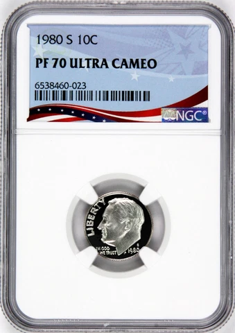 1980 S 10C  PF 70 Ultra Cameo Roosevelt Proof Dime,  NGC * Registry Quality Coin Cover