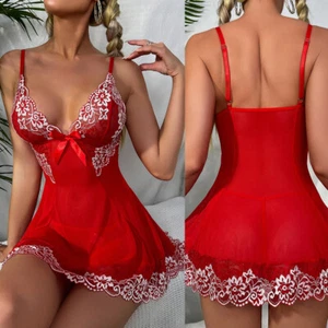 Red Women Lace Lingerie Babydoll Dress Strap Chemise Sleepwear Sexy Nighty Gift - Picture 1 of 24