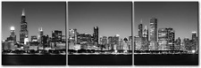 Black and White Chicago Night Buildings Cityscape Canvas Print Wall Art Painting