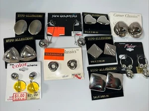 NWT VTG Silver Tone 10 Pair Chunky Statement Abstract Modern Mix Earrings 90s - Picture 1 of 6