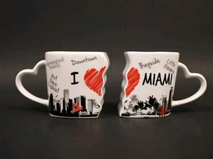 I Love Miami Mug Souvenir His Her Coffee Espresso Tea Heart 8 oz Set Of 2 - Picture 1 of 9