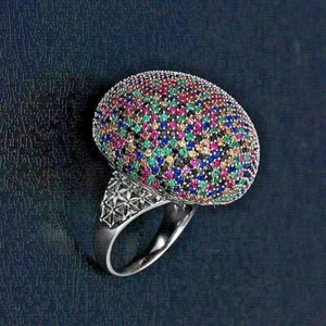 Luxury Ring Earth Ball Ring 318 Inlaid Multi C Zirconia Diamond Round Bridal UK - Picture 1 of 6