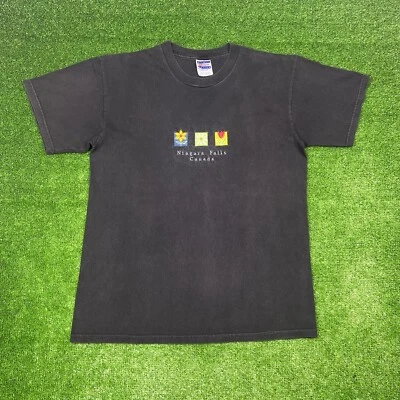 Camisa Negra Desteñida Flores Bordadas Canadá Cataratas del Niágara Años 80 De Colección Talla Grande Foto 1 de 4