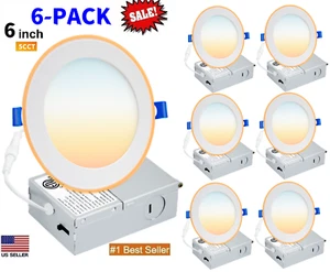 6 Pack 6 Inch 5CCT Ultra-Thin LED Recessed Ceiling Light with Junction Box 12W - Picture 1 of 21