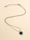 Black Heart Necklace Silver Colour Chain New Cute Pendant Jewellery Party Gift