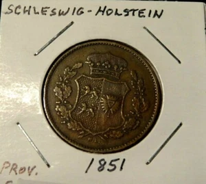 1851 T.A Germany Schleswig Holstein 1 Sechsling World German Coin - Picture 1 of 5
