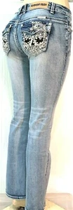 PLATINUM PLUSH LADIES BADASS SKULL RHINESTONE DENIM BOOT CUT JEANS STYLE #4021 - Picture 1 of 3