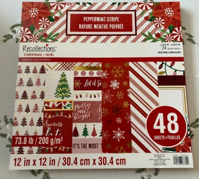PEPPERMINT STRIPE 12X12 SCRAPBOOK CARDSTOCK PAPER PAD 48 SHEET ~ RECOLLECTIONS - Image 1 of 4