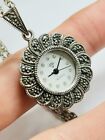 Vintage silver and marcasites pendant watch with 22 inches chain