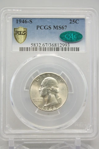 1946-S Washington Silver Quarter 25C PCGS MS67 Green CAC #2993 Cover