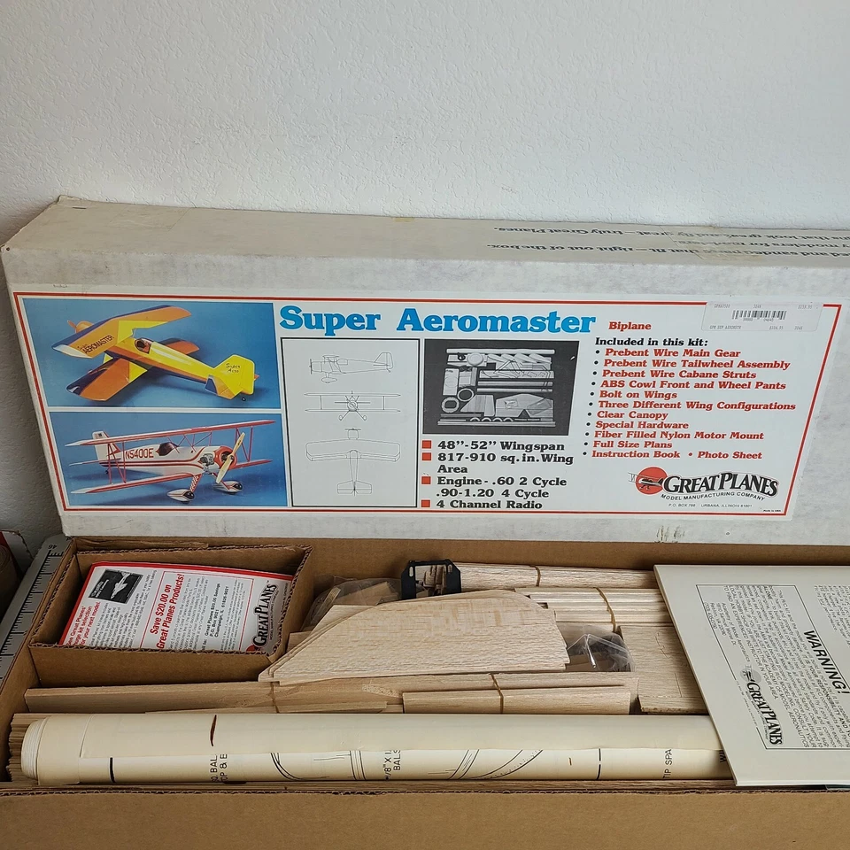 Винтажный большой самолеты супер AEROMASTER R/C модель набор 52» пролет .60-1.20 полный новый в коробке! - Изображение 1 из 4