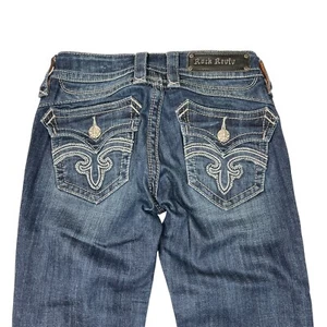 Rock Revival Hayley Boot Cut Low Rise Distressed Jeans Y2K Dark Wash Womens 26 - Picture 1 of 7