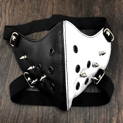 Black and White Leather Mask Punk Rock Cosplay Biker Halloween Unisex - Image 1 of 4
