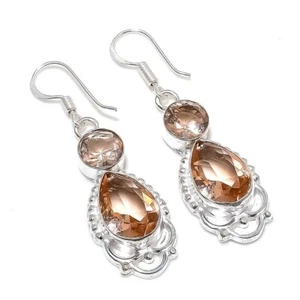Morganite Gemstone Handmade 925 Sterling Silver Jewelry Earring Size 1.8" - Picture 1 of 1