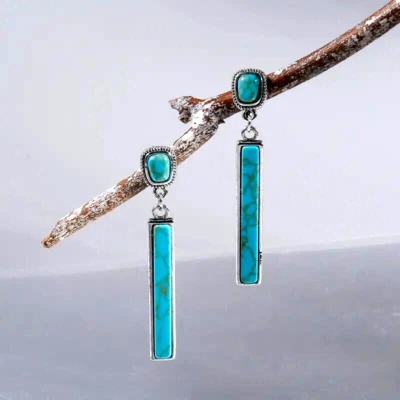 Boho Fashion Blue Stone Long Geometric Drop Dangle Earrings Jewelry Women Party - Image 1 of 4