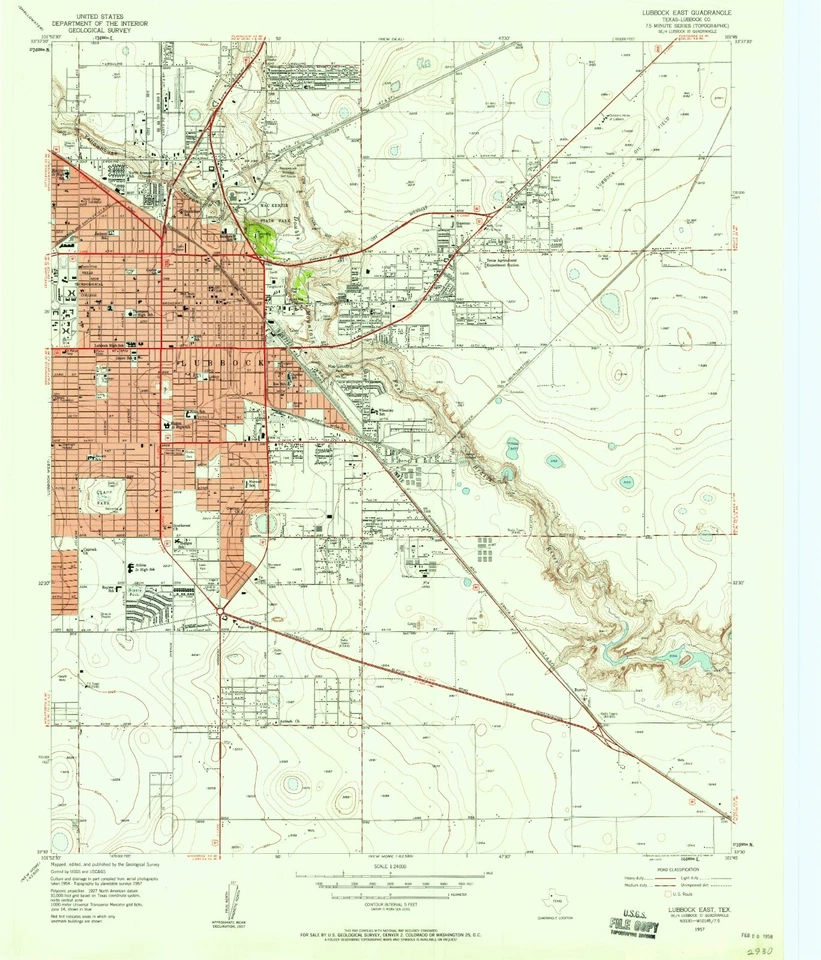 Lubbock East, TX - 1957 Vintage Map Print | Historic Texas Panhandle Cartography - Image 1 of 1