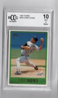 Hideo Nomo, BCCG 10, MINT, Beckett, 1997 Topps #440, L.A. Dodgers - Image 1 of 2