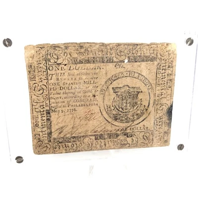 COLONIAL 1776 ONE  DOLLAR Philadelphia ￼CONTINENTAL CURRENCY BANKNOTE ORIGINAL - Image 1 of 4