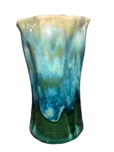 Handcrafted North Carolina Artisan Blue Green Cream Drip Glaze 8”  Pottery Vase - Picture 1 of 8