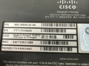Cisco Telepresence Sx20 Codec CTS-SX20CODEC 800-36554-02 Alimentation Micro à distance - Photo 1/5