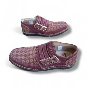 Rare John Fluevog Resist Creeper Men’s 8 Burgundy Suede Triple Buckle Shoes Mod - Picture 1 of 14