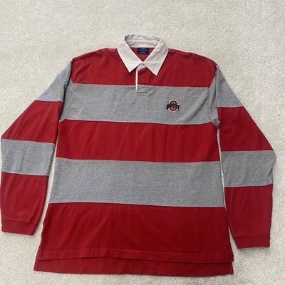 Polo De Colección Jugador Profesional Rugby Rojo Gris Rayas Manga Larga Ohio State Buckeyes Talla L Foto 1 de 4