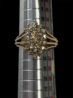 Vintage 14K Gold Split Shank Natural Diamond Cluster Cocktail Ring-Size 7 - Image 1 of 4