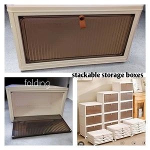 4 Tier Stackable Plastic Closet Organizers Storage Boxes ContainersW/ Wheels - Picture 1 of 9