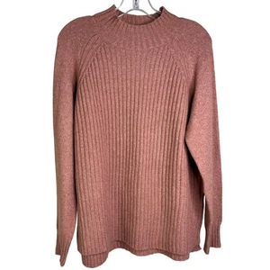 Becool Sweater Womens S/M Pink Orange Mock Neck Shaker Ribbed Knit LS Classic - Picture 1 of 8