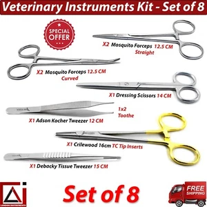 Kit de instrumentos humanos y veterinarios conjunto de 8 soportes de agujas y pinzas fórceps - Imagen 1 de 7