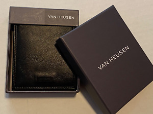 Van Heusen Men's Trifold Black coated leather Wallet Billfold  New in Box