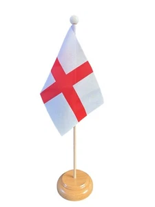 St George England Table Flag with Wooden Base 15cm x 10cm 6x4 inches - Picture 1 of 4